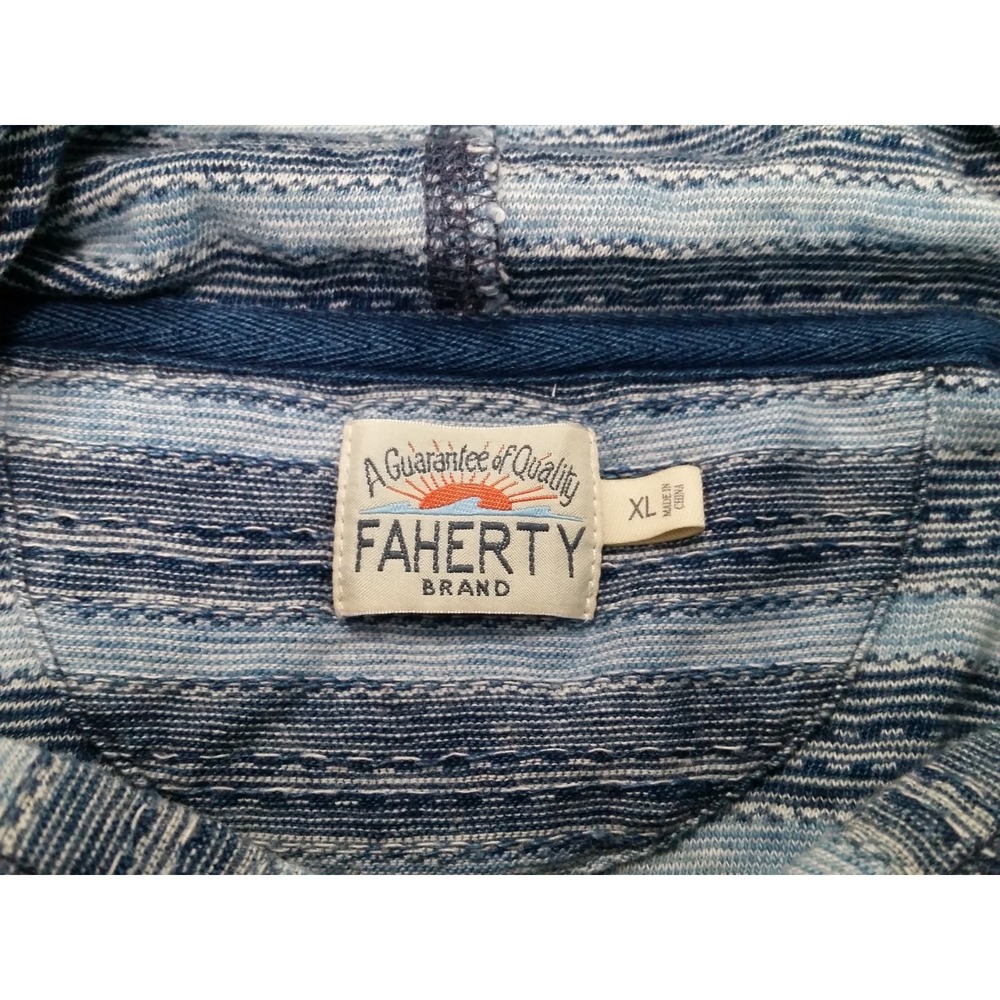 Men's Faherty Island Popover Hoodie Blue Stripe Cotton Size XL Soft Beachy Top - Picture 5 of 9